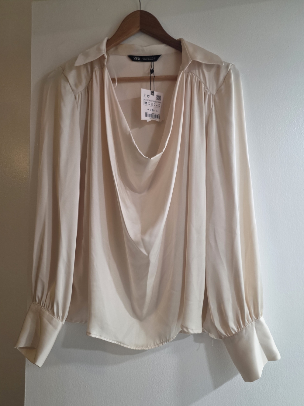 Zara Cream Draped Cowl Neck Blouse - Women